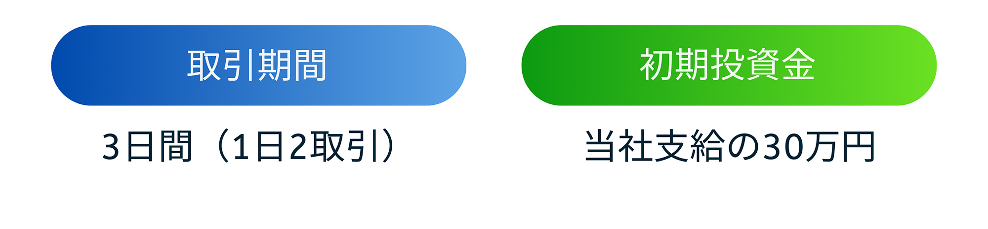 取引期間 3日間(1日2取引) - 初期投資金 当社支給の30万円